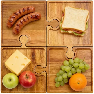 PuzzleTray™ set lesenih servirnih pladnjev v obliki sestavljanke